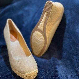 J Crew tan and sparkly Wedges